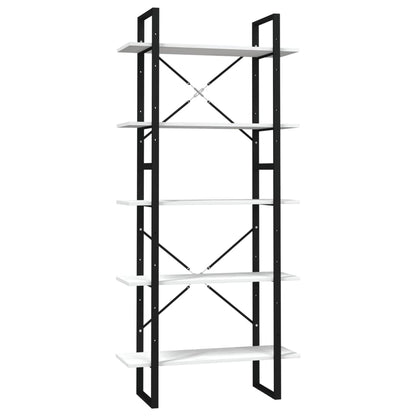 Bokhylle Svart Hvit 5 nivåer 80x30x175 cm heltre furu