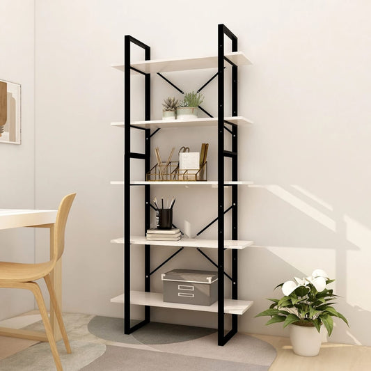 Bokhylle Svart Hvit 5 nivåer 80x30x175 cm heltre furu