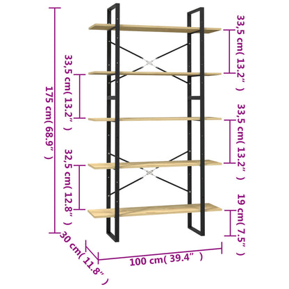 Bokhylle Tre 5 nivåer Brun 100x30x175 cm heltre furu