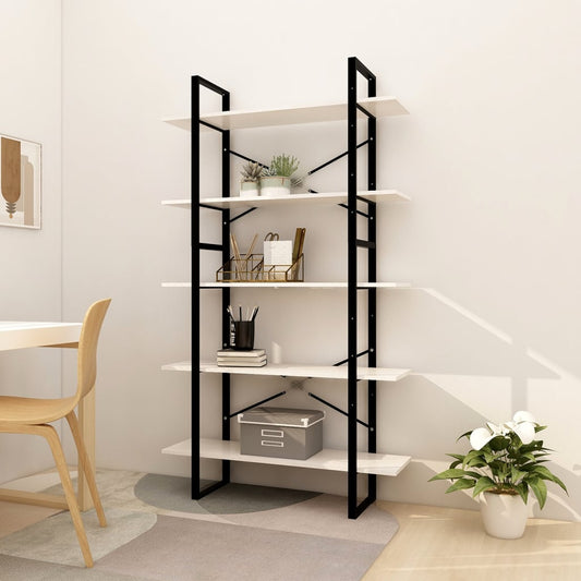 Bokhylle Svart Hvit 5 nivåer 100x30x175 cm heltre furu