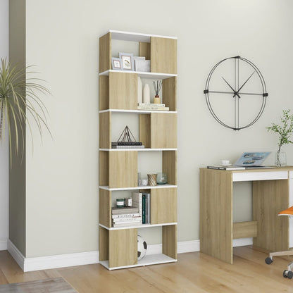 Bokhylle Sonoma Eik Romdeler Hvit 60x24x186 cm