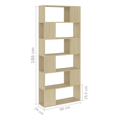 Bokhylle Sonoma Eik Romdeler 80x24x186 cm