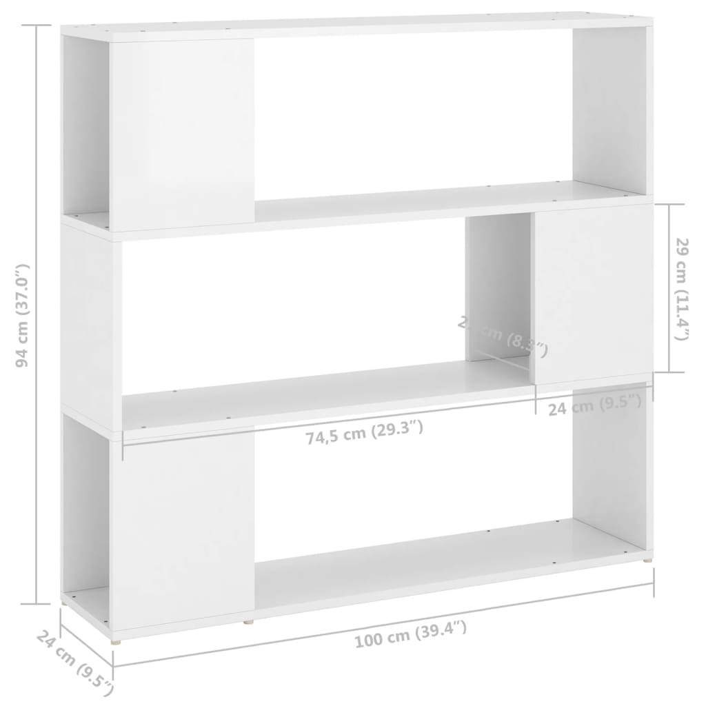 Bokhylle Høyglans Hvit Romdeler 100x24x94 cm