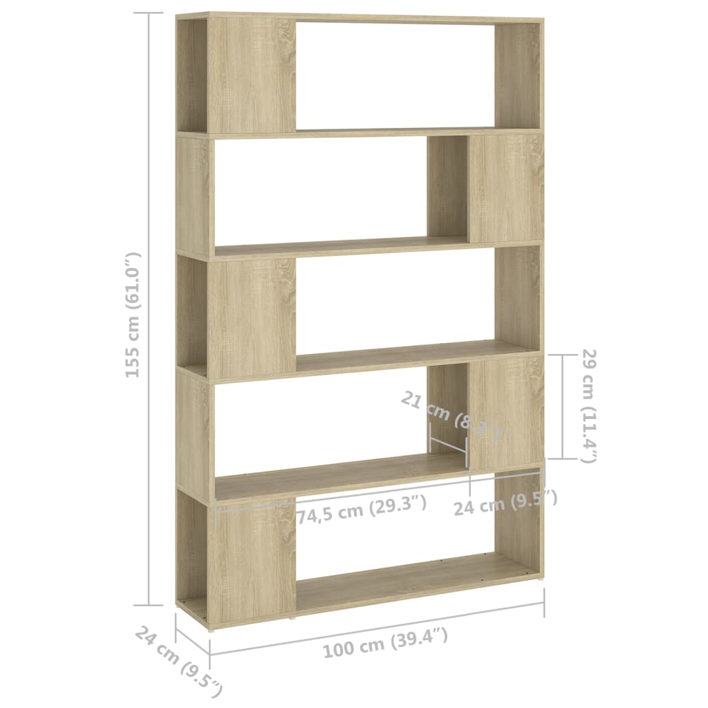 Bokhylle Sonoma Eik Romdeler 100x24x155 cm