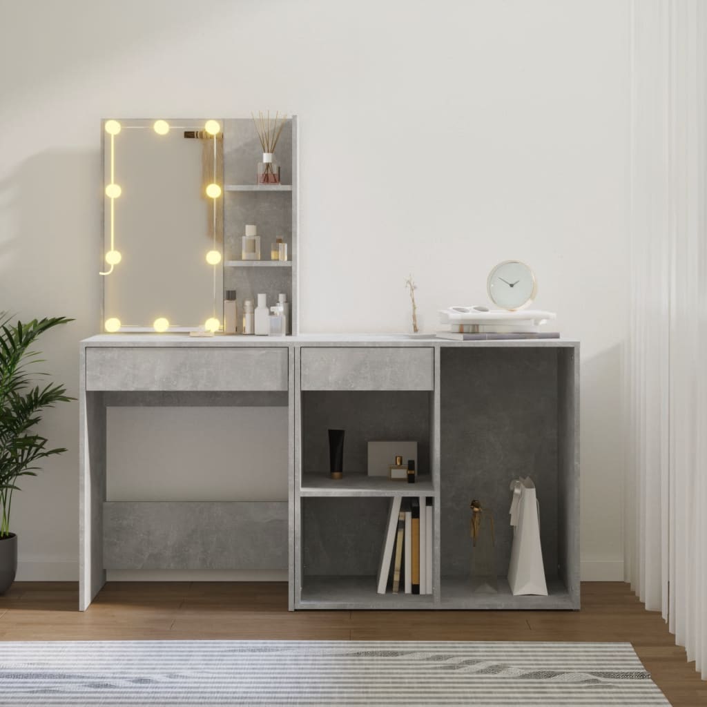 Sminkebord Betonggrå LED skap