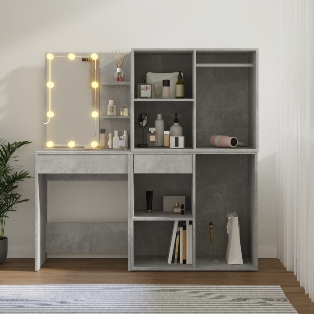 Sminkebord Betonggrå LED 2 skap