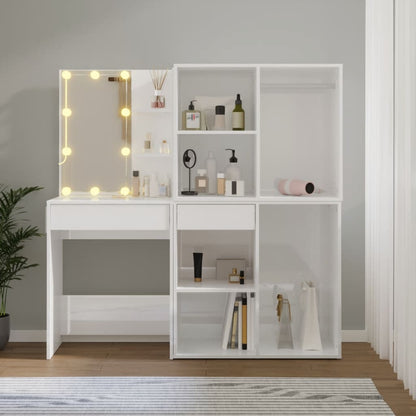 Sminkebord Høyglans Hvit LED 2 skap