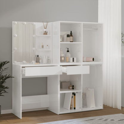 Sminkebord Høyglans Hvit LED 2 skap