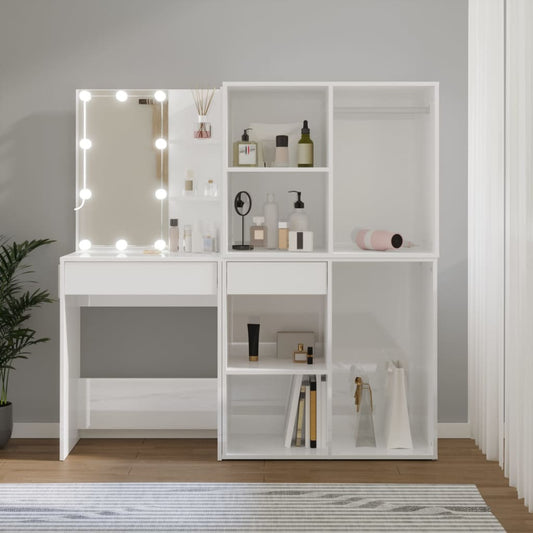Sminkebord Høyglans Hvit LED 2 skap