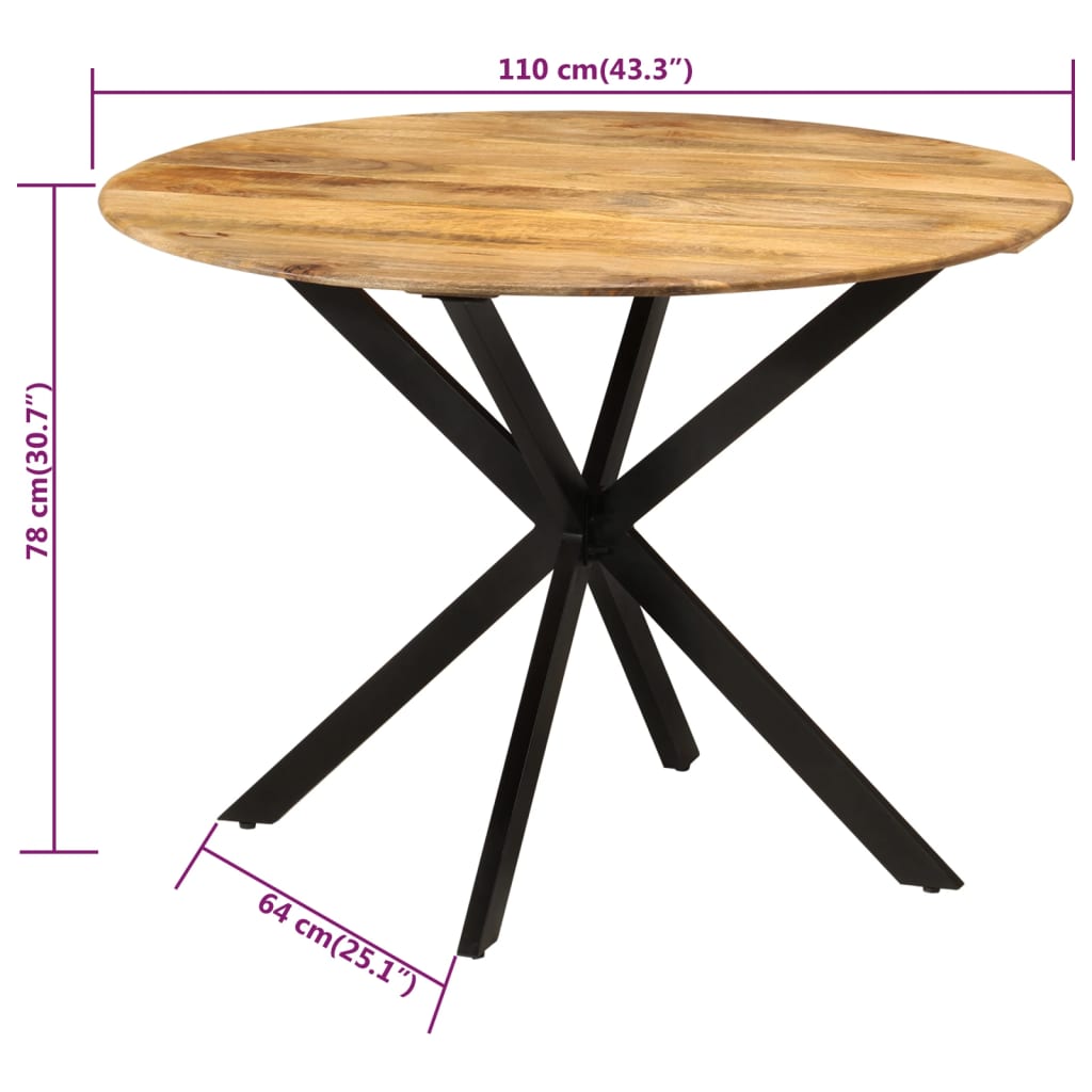 Spisebord Kjøkkenbord Ø110x78 cm heltre mango og stål