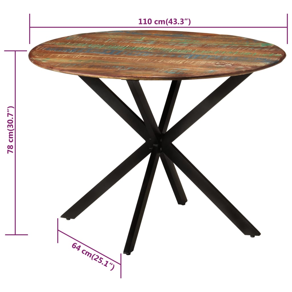 Spisebord Kjøkkenbord Tre Ø110x78 cm gjenvunnet heltre og stål