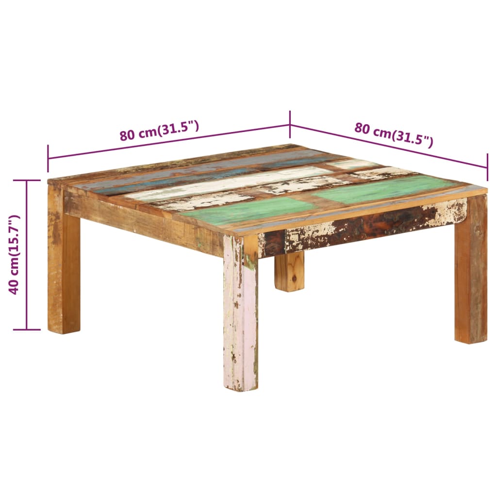 Salongbord Sofabord Tre Gjenvunnet Heltre 80x80x40 cm