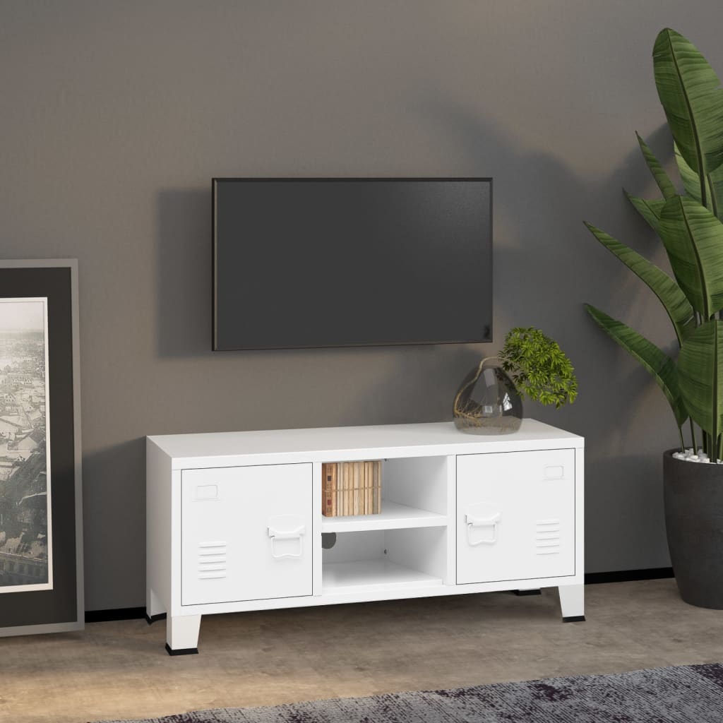 TV-Møbel Hvit TV-benk Industriell 105x35x42 cm metall