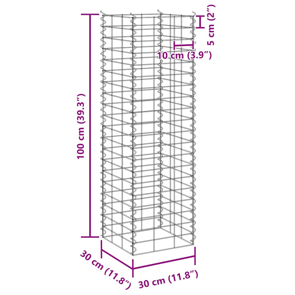 Gabion høybed 4 stk 30x30x50/100/150/200 cm jern