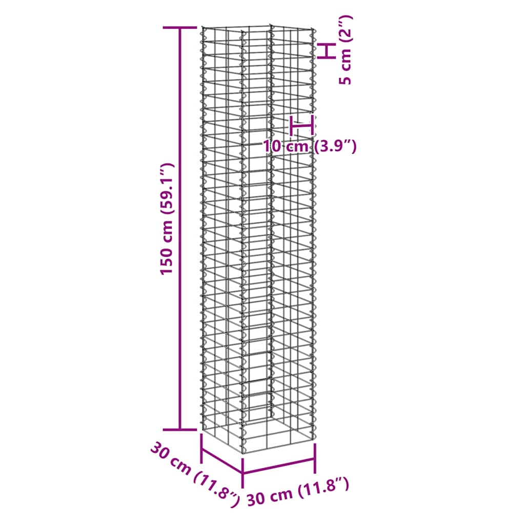 Gabion høybed 4 stk 30x30x50/100/150/200 cm jern