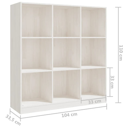Bokhylle Hvit Romdeler 104x33,5x110 cm heltre furu