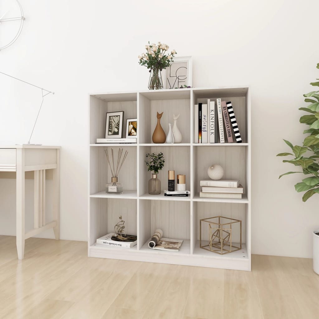Bokhylle Hvit Romdeler 104x33,5x110 cm heltre furu