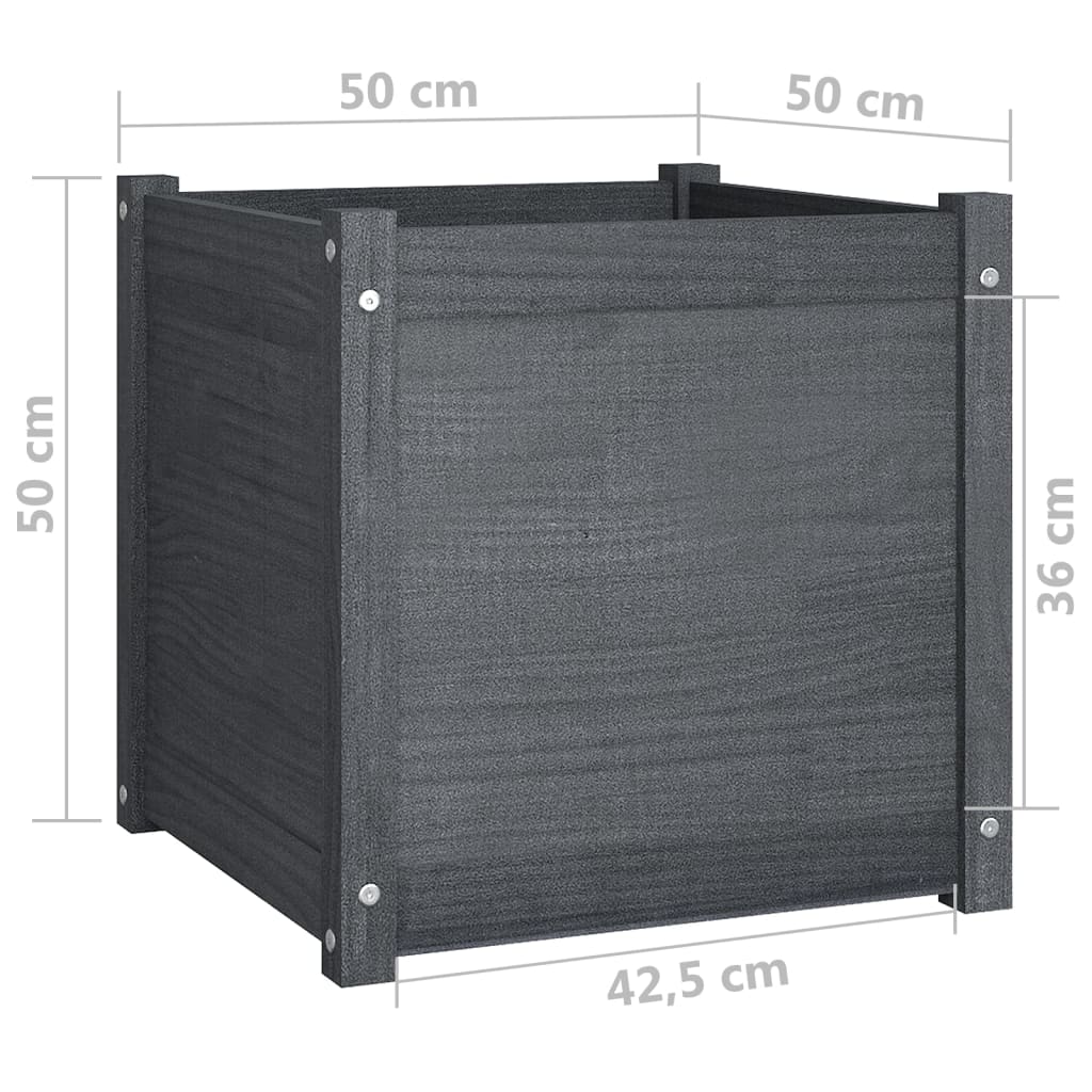 Plantekasser 2 stk grå 50x50x50 cm heltre furu
