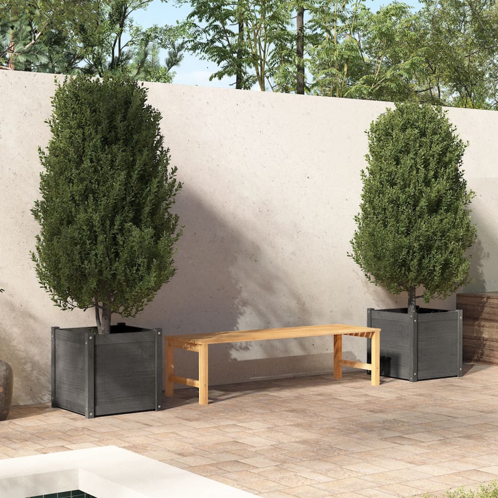 Plantekasser 2 stk grå 50x50x50 cm heltre furu