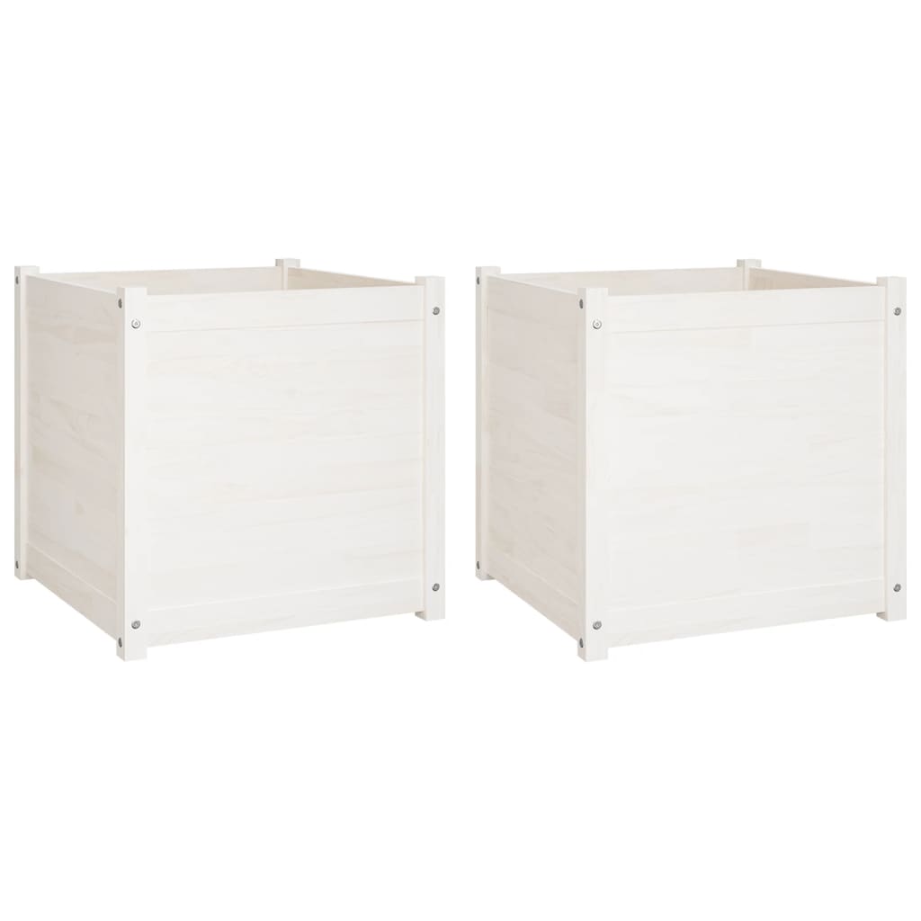 Plantekasser hvit 2 stk 60x60x60 cm heltre furu