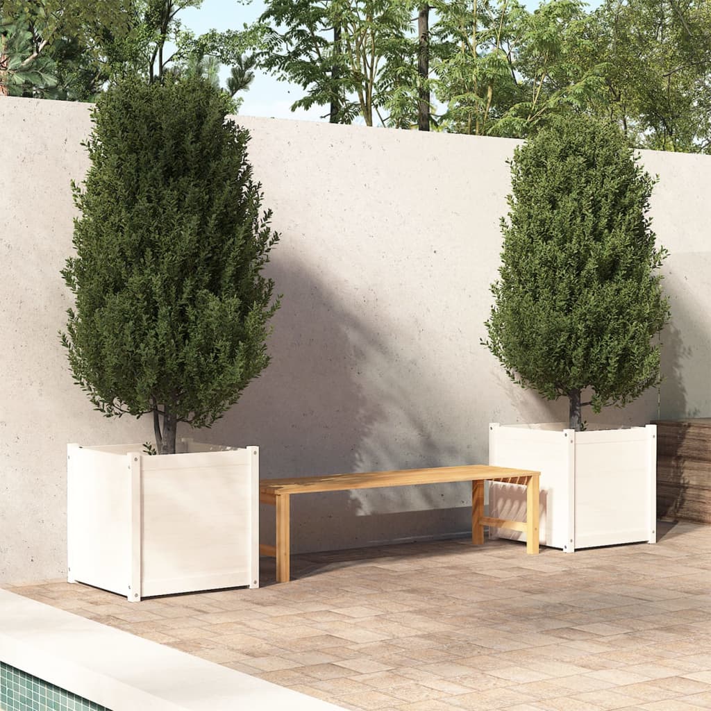 Plantekasser hvit 2 stk 60x60x60 cm heltre furu