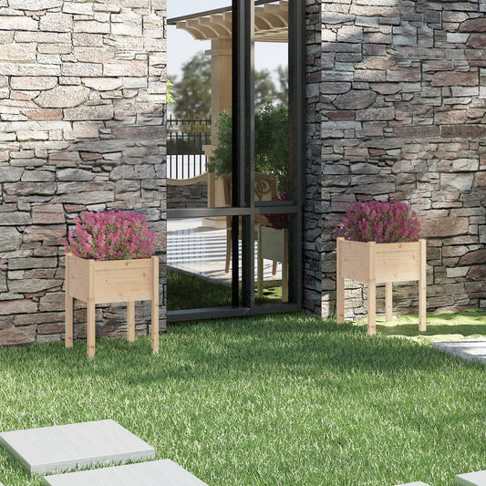 Utendørs Blomsterkasse Plantekasse Tre 2 stk 50x50x70 cm heltre furu