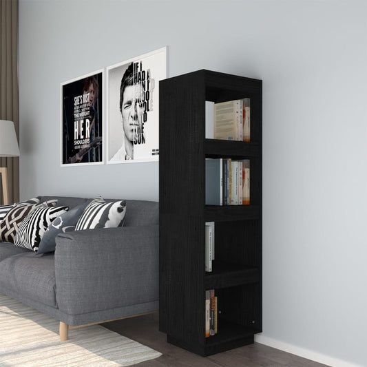 Bokhylle Svart Romdeler 40x35x135 cm heltre furu