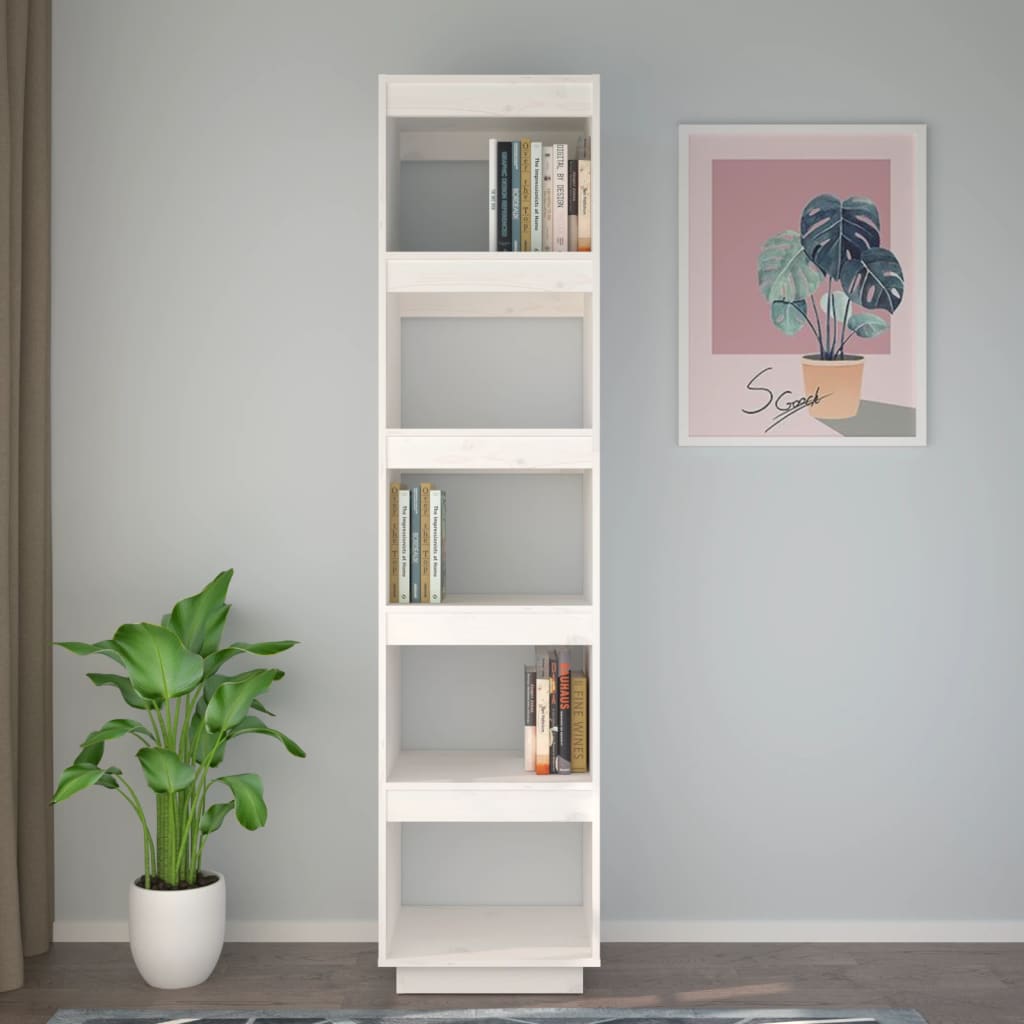 Bokhylle Hvit Romdeler 40x35x167 cm heltre furu