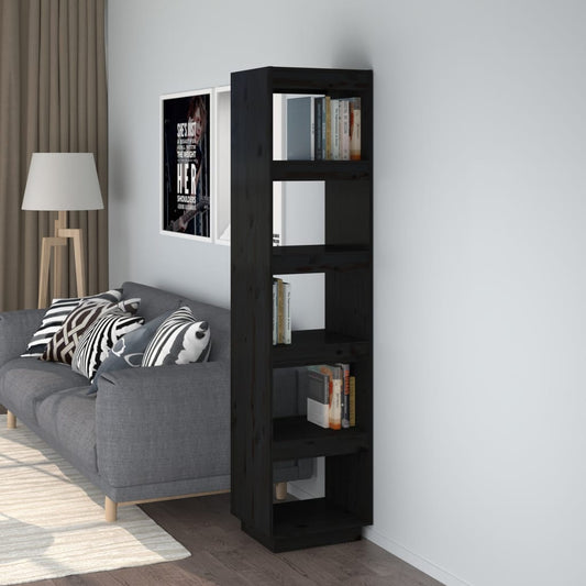 Bokhylle Svart Romdeler 40x35x167 cm heltre furu