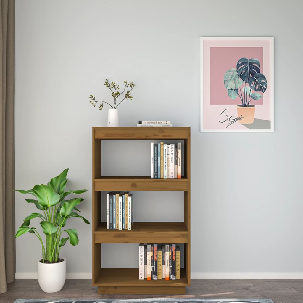 Bokhylle Honningbrun Romdeler 60x35x103 cm heltre furu
