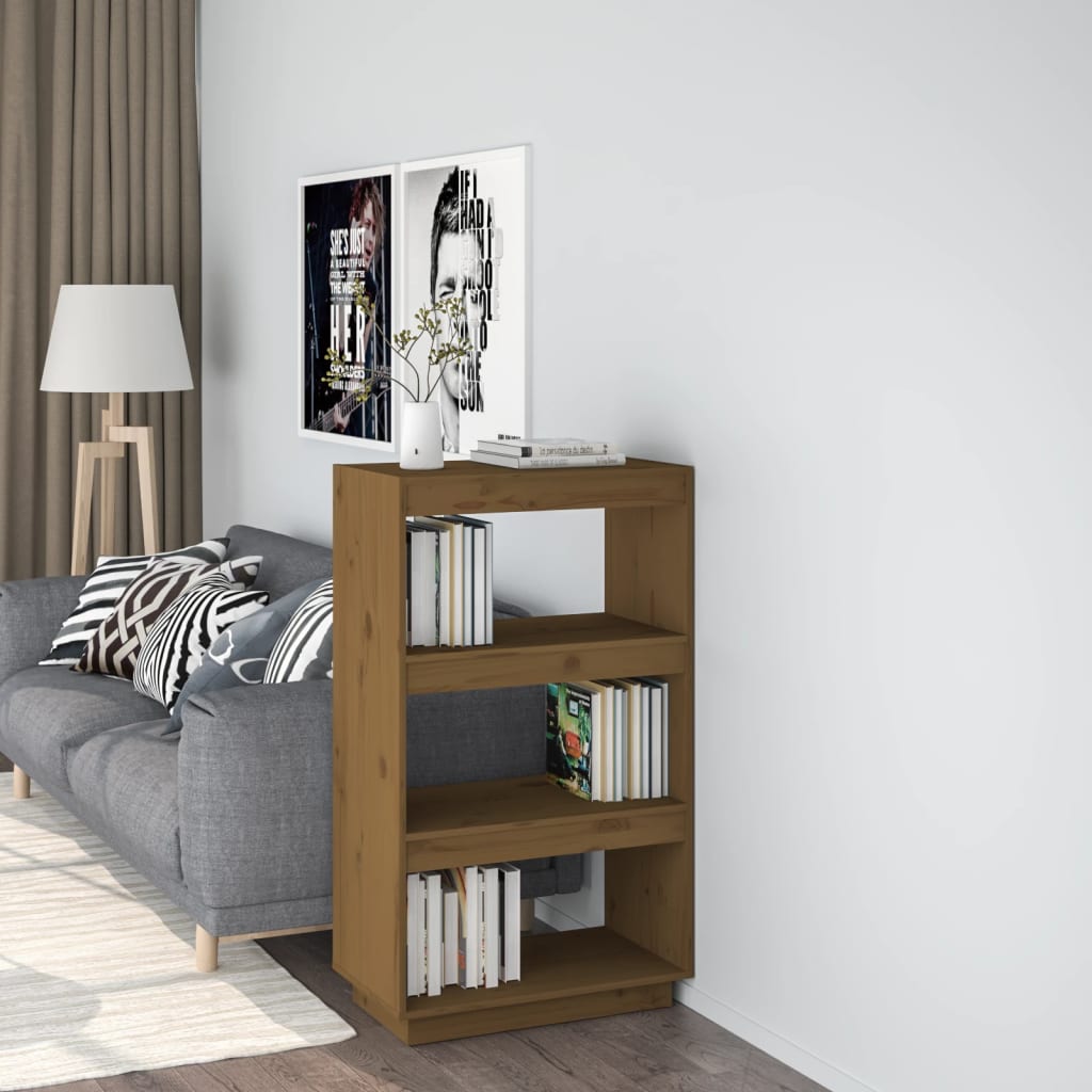Bokhylle Honningbrun Romdeler 60x35x103 cm heltre furu