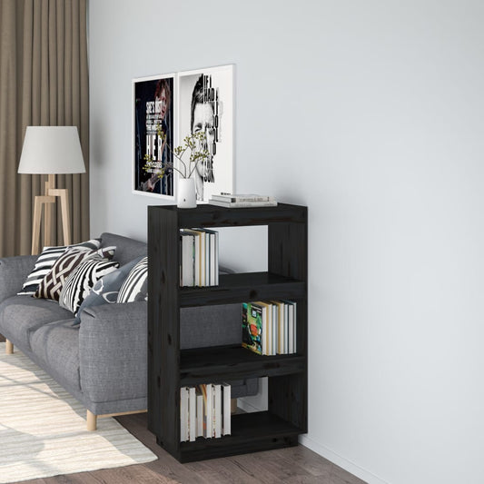 Bokhylle Svart Romdeler 60x35x103 cm heltre furu