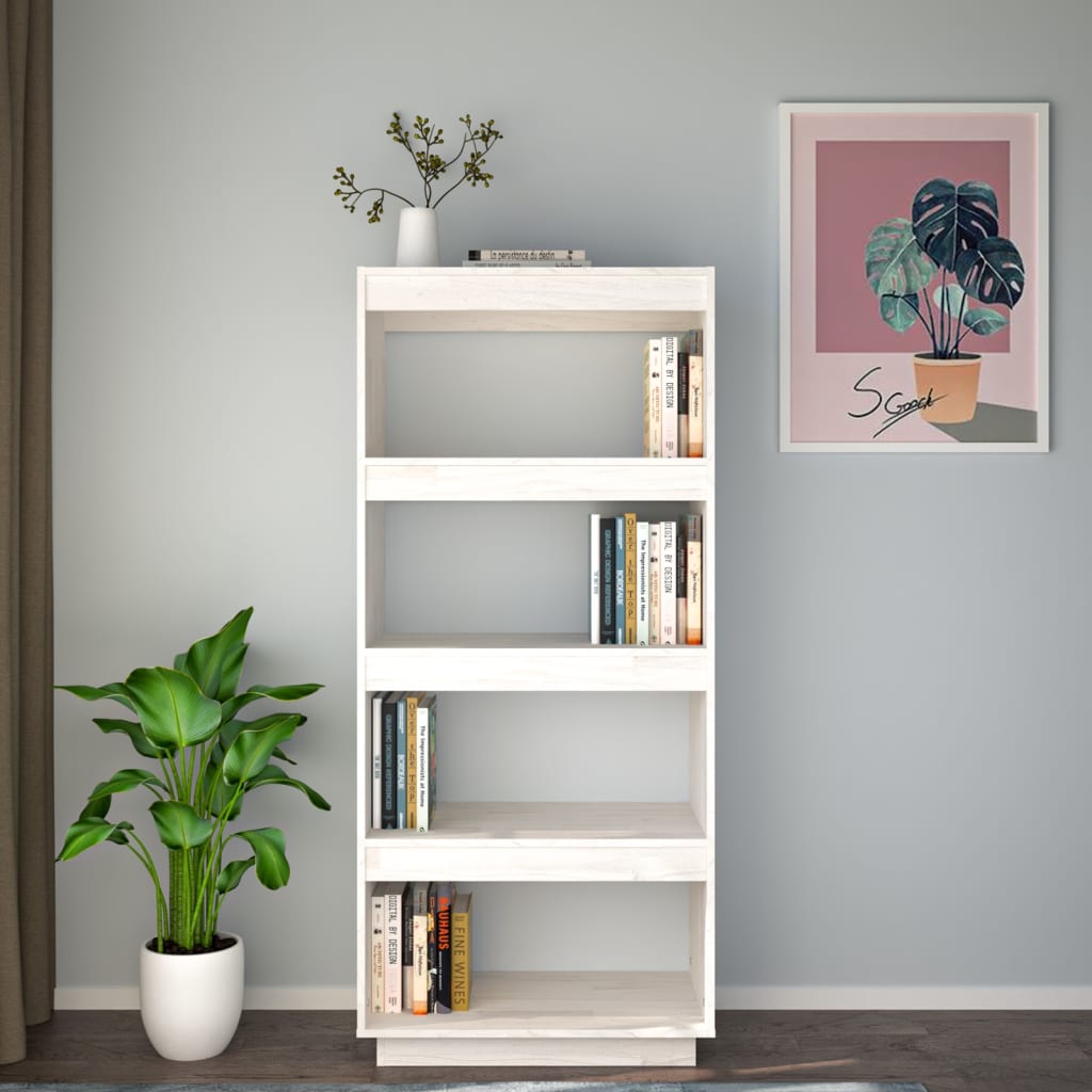 Bokhylle Hvit Romdeler 60x35x135 cm heltre furu