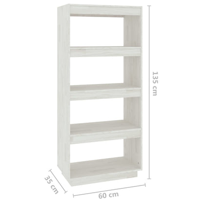 Bokhylle Hvit Romdeler 60x35x135 cm heltre furu
