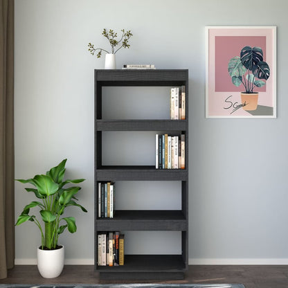 Bokhylle Grå Romdeler 60x35x135 cm heltre furu