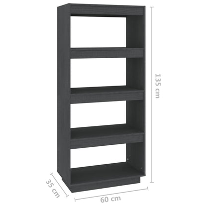 Bokhylle Grå Romdeler 60x35x135 cm heltre furu