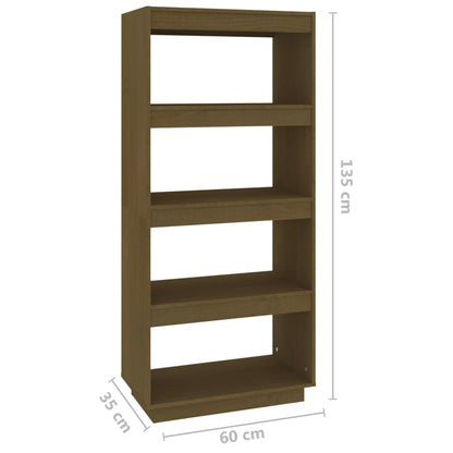 Bokhylle Honningbrun Romdeler 60x35x135 cm heltre furu