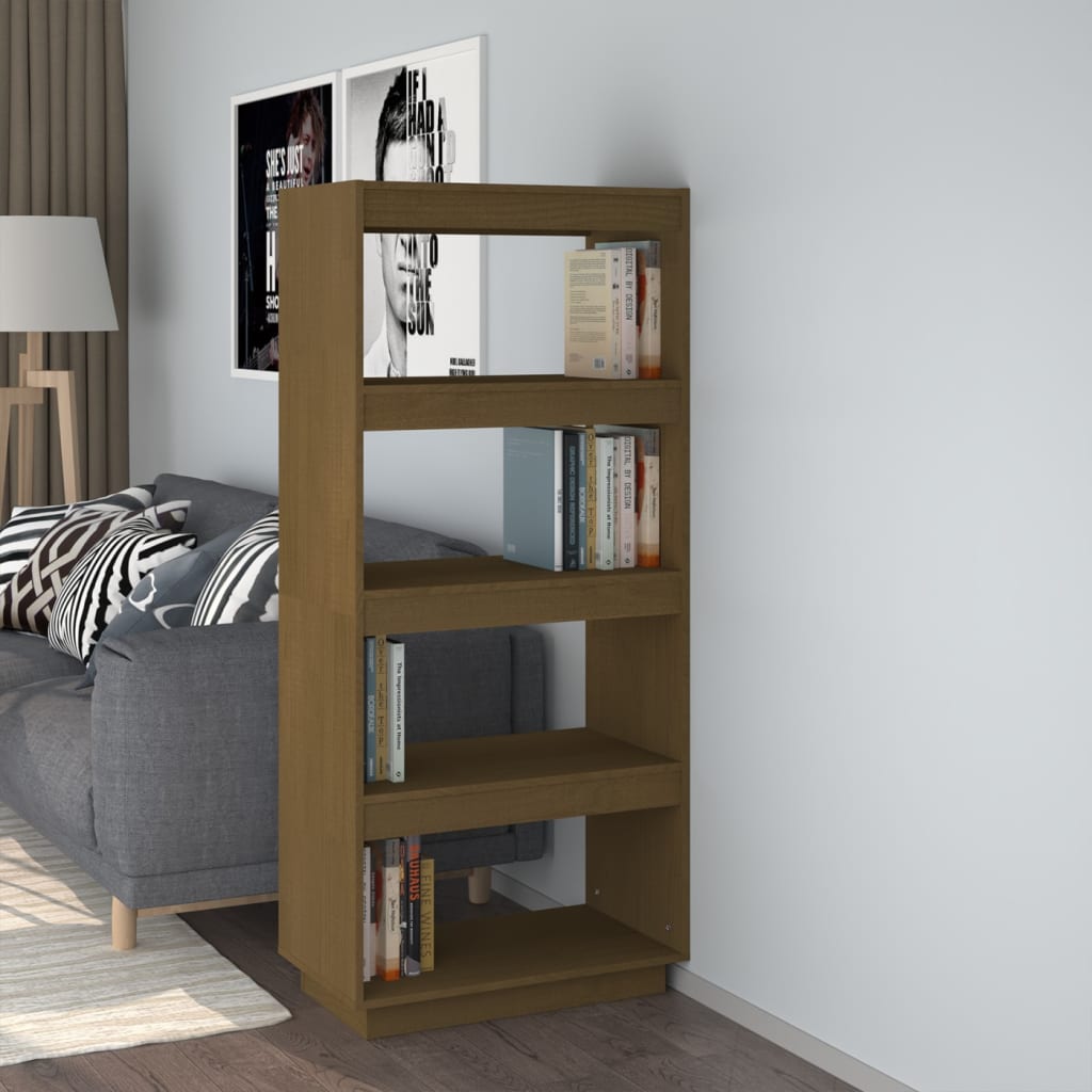 Bokhylle Honningbrun Romdeler 60x35x135 cm heltre furu