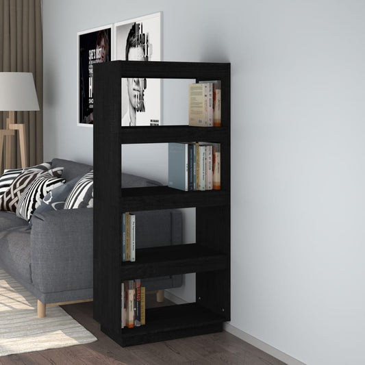 Bokhylle Svart Romdeler 60x35x135 cm heltre furu