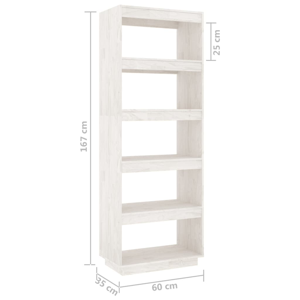 Bokhylle Hvit Romdeler 60x35x167 cm heltre furu