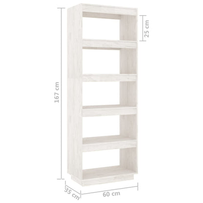Bokhylle Hvit Romdeler 60x35x167 cm heltre furu