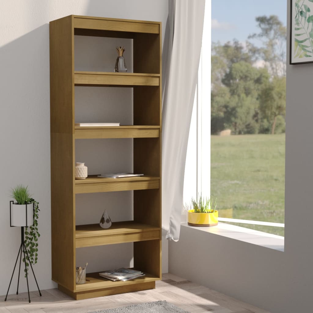 Bokhylle Honningbrun Romdeler 60x35x167 cm heltre furu