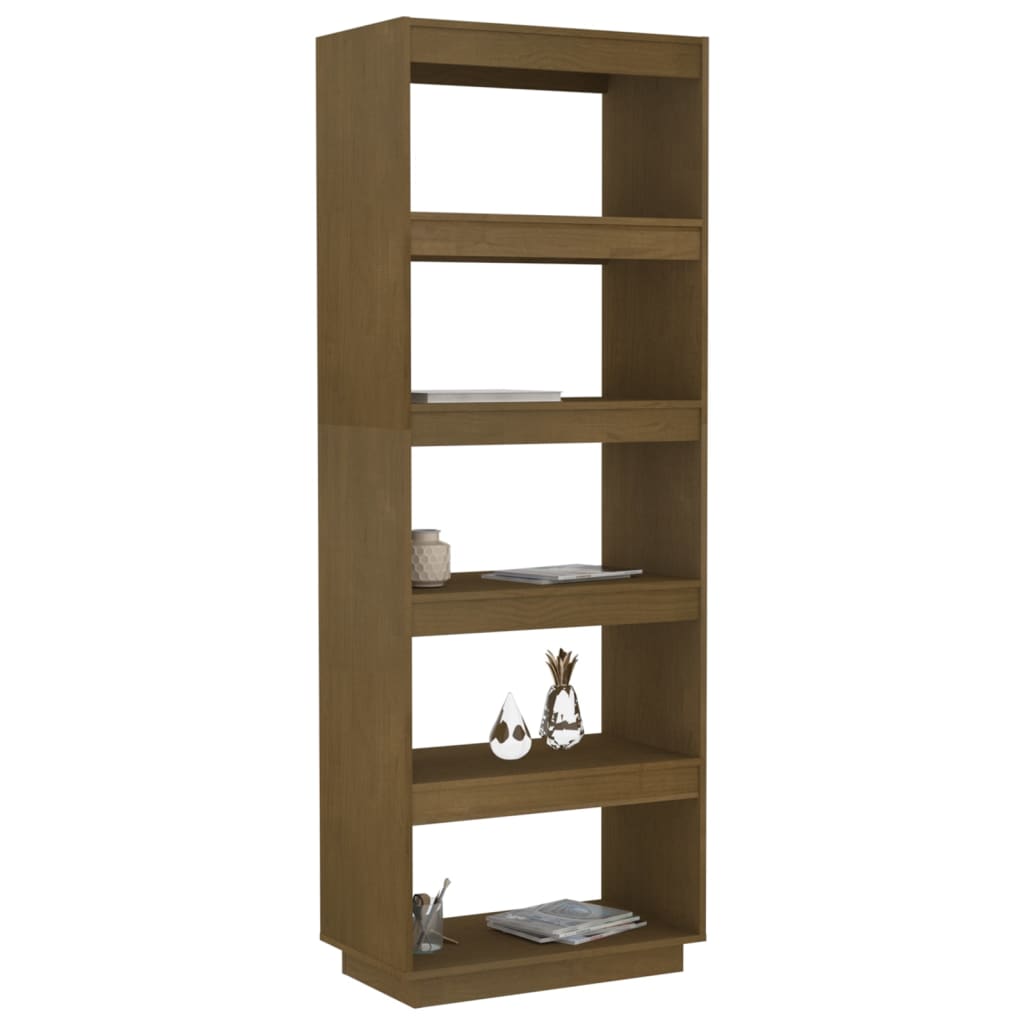 Bokhylle Honningbrun Romdeler 60x35x167 cm heltre furu