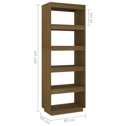 Bokhylle Honningbrun Romdeler 60x35x167 cm heltre furu