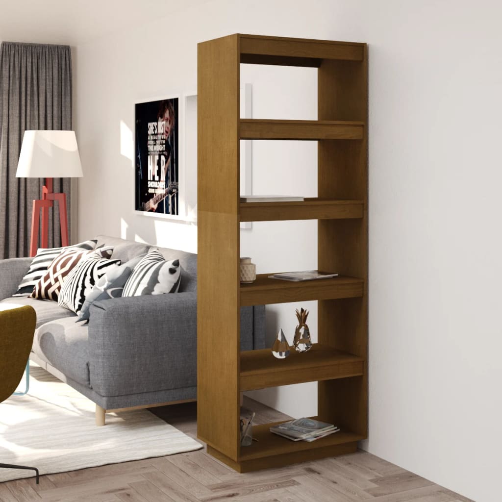 Bokhylle Honningbrun Romdeler 60x35x167 cm heltre furu