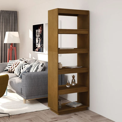 Bokhylle Honningbrun Romdeler 60x35x167 cm heltre furu