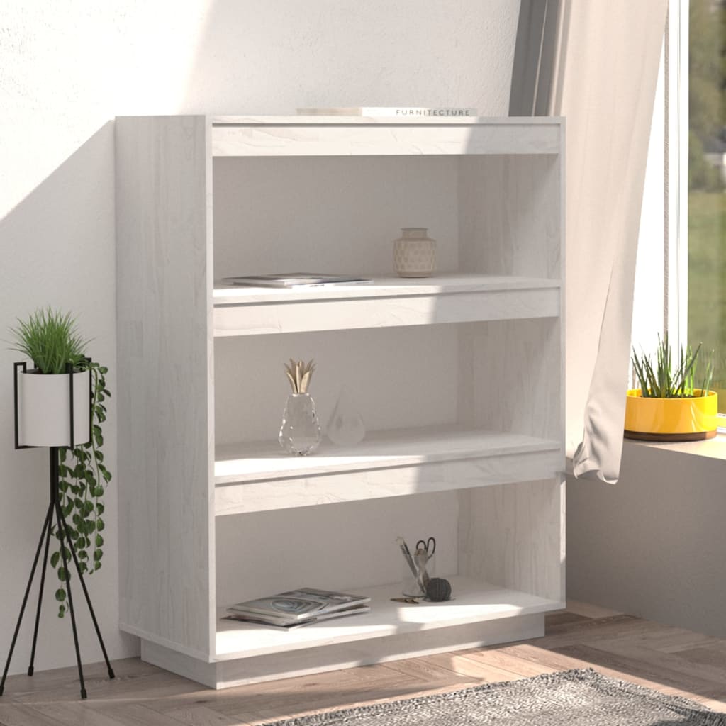 Bokhylle Hvit Romdeler 80x35x103 cm heltre furu