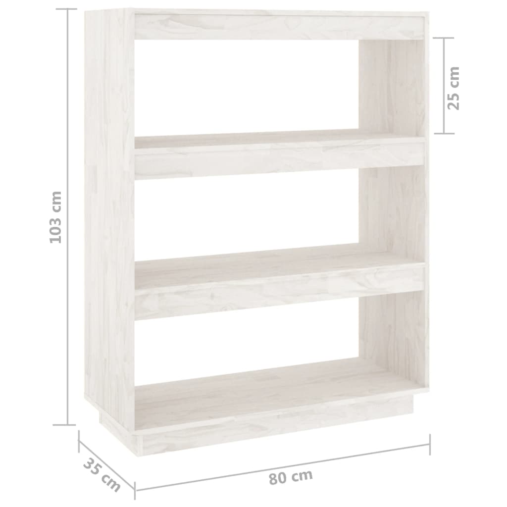 Bokhylle Hvit Romdeler 80x35x103 cm heltre furu