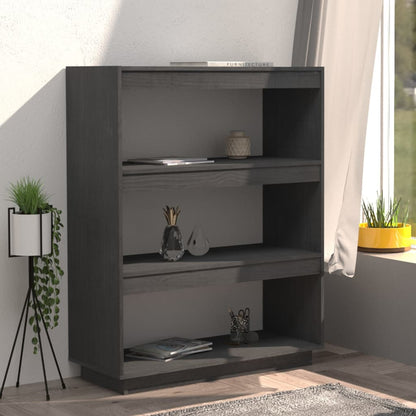 Bokhylle Grå Romdeler 80x35x103 cm heltre furu