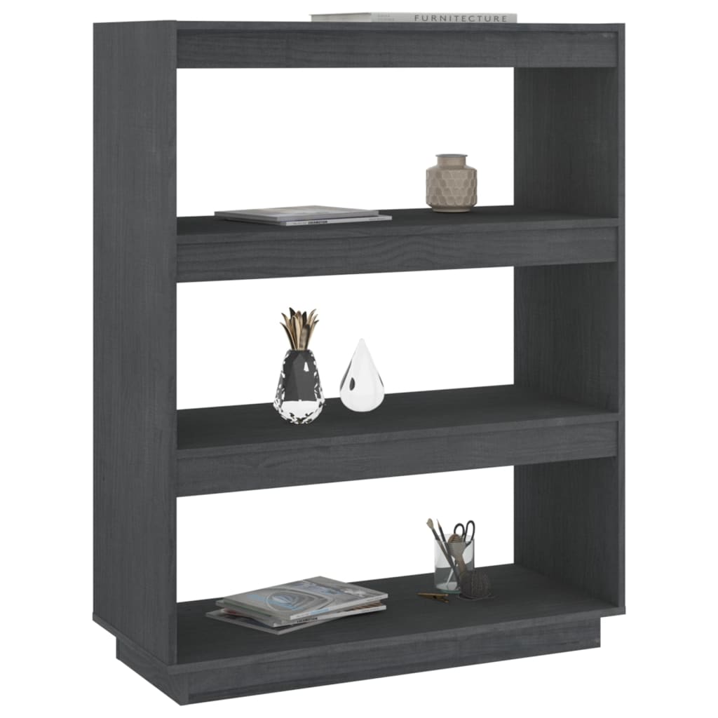 Bokhylle Grå Romdeler 80x35x103 cm heltre furu